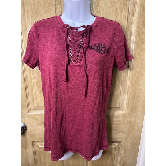 Harley Davidson Womens Freedom Motorclothes Short Sleeve Shirt Lace up Size M - Picture 1 of 5